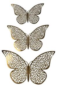 12st 3D Fjärilar i Metall, Väggdekoration - Guldnät