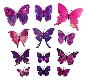 12st Lila Dekorativa 3D Fjärilar i Papper för Väggar