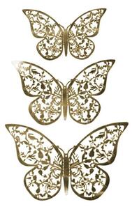 12st 3D Fjärilar i Metall, Väggdekoration - Guldblad