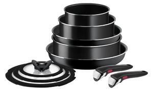 Tefal - Sätt med matlagningsutrustning 10 delar INGENIO EASY COOK & CLEAN BLACK