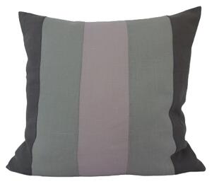 Smalrandigt kuddfodral rosa och grått i tvättat sanforiserat linne 50x50
