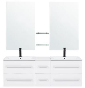 Badrumsmöbler Vit och Silver 2 Lådor Speglar Väggskåp Dubbla tvättställ Modern Beliani
