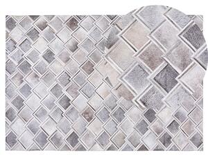 Matta Grå Läder 140 x 200 cm Lappmönster Koskinn Geometrisk Rektangulär Modern Beliani