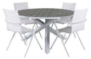 ALINA PARMA Matbord 140 cm + 4 stolar - Vit/Grå | Utemöbler