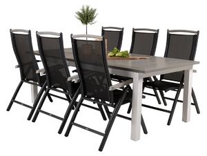 ALBANY Matbord 224/324x100 cm + 6 stolar - Svart/Grå | Utemöbler