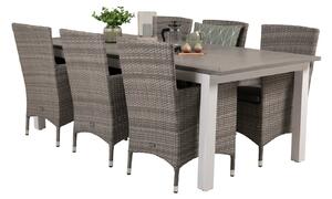 MALIN ALBANY Matbord 224/324x100 cm + 6 stolar - Grå/Vit | Utemöbler