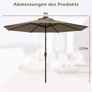 LED-belysning fribärande paraply runt parasoll solcellsdrivet trädgårdsparaply vev brun diameter 3M