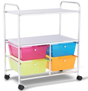 Rullvagn 4 lådor badrumsrullvagn köksvagn med hjul 58,5 x 37 x 75 cm färgglad