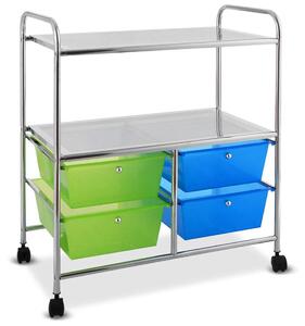 Rullvagn 4 lådor badrumsrullvagn köksvagn med hjul 58,5 x 37 x 75 cm blå och grön
