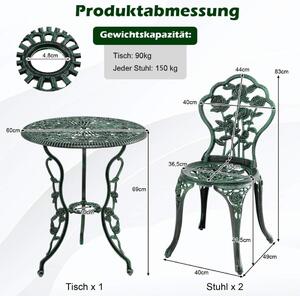 3 stycken Antik bistroset rosdesign sittgrupp balkongset trädgårdsset med 2 stolar