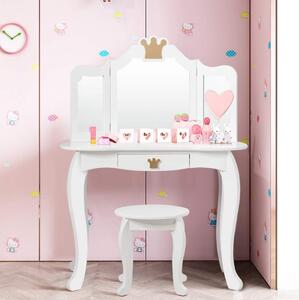 2 i 1 sminkbordsset sminkbord för barn sminkbord flickor spegelbord i trä vit 80x42x105cm
