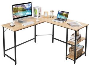 L-format skrivbord hemmakontor med 2 hyllplan 138 x 60 x 75 cm natur