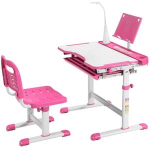 Barnbord barnbordsset med bokställ och LED-lampa för pojkar och tjejer rosa