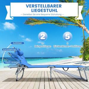 Solstol hopfällbar strandsäng 194 x 60 x 36-86 cm blå