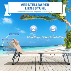 Justerbar solstol hopfällbar strandstol med dyna 194 x 61 x 35,5 - 86,5 cm beige