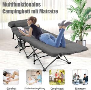 Tältsäng hopfällbar campingsäng med madrass 185 cm x 65 cm x 41-53 cm grå