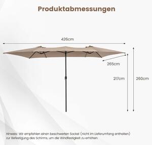Dubbelparasoll 426 x 265 cm rektangulärt parasoll UV-skydd brun