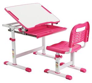 Höjdjusterbart barnbordsset med tippbar bordsskiva och låda rosa