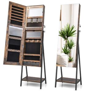 Smyckesskåp med spegel & 3-färgad LED-belysning 41,5 x 37 x 157 cm Rustik brun
