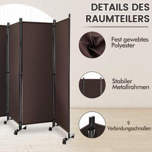 Rumsavdelare med 4 paneler på hjul 173 cm hög rullbar sekretessskärm Brun