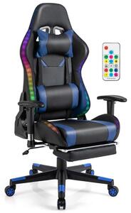 Gamingstol med RGB LED-lampor & infällbart fotstöd Ergonomisk kontorsstol Blå