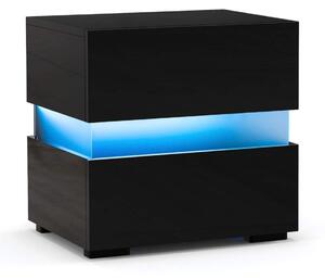 LED-sängbord med 2 lådor & fjärrkontroll & dynamiskt/statiskt upplyst nattduksbord