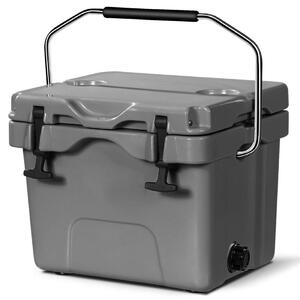 Kylbox med 15 liters kapacitet, islåda med handtag, avtappningsplugg och 2 mugghållare, grå