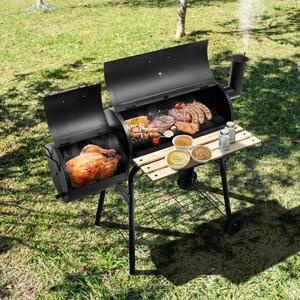 BBQ kolgrill med hjul grillvagn med lock utegrill 115 x 65 x 108 cm svart