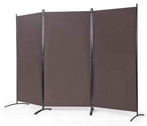 3-panels rumsavdelare med robusta gångjärn och stålbas fristående insynsskydd 260x 183 cm kaffe