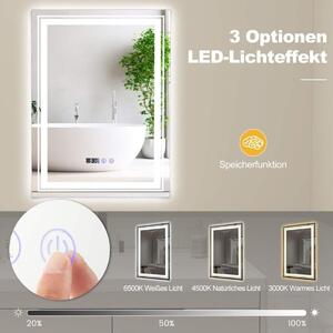 Dimfri LED badrumsspegel med 3 ljusfärger & minnesfunktion Upplyst väggspegel