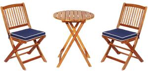 3 st. Utemöbler set med runt bord & 2 stolar & 2 kuddar ergonomiskt sittset blå