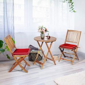 3 st. Utemöbler set med runt bord & 2 stolar & 2 kuddar ergonomisk sittgrupp röd