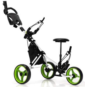 3 hjul golfvagn gjord av aluminium med paraplyhållare & säte fällbar golfbil golf caddie green