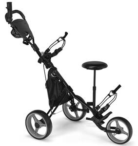 3 hjul golfvagn gjord av aluminium med paraplyhållare & säte fällbar golfvagn golfcaddie grå