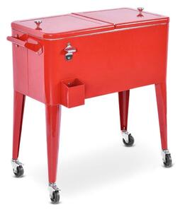 76L kylvagn med hjul sidovagn mobil kylbox dryckesvagn 91 x 48 x 87 cm röd