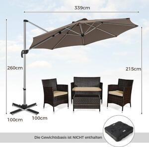 Ø 330 cm parasoll med vev & UPF 50+ & 360° roterande fribärande parasoll trädgårdsparaply brun