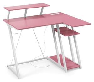 L-format spelbord med eluttag & USB-portar med bildskärmshylla datorbord - rosa