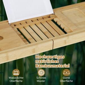 Badkar i bambu utdragbar badhylla med justerbart bokställ 70,5-105 x 22 x 4 cm natur