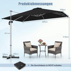 Rektangulärt parasoll 300 x 300 cm stort fribärande parasoll med vev svart