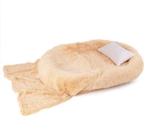 Fluffig hundsäng för människor & hundar med tvättbar hundfilt 171 x 115 cm brun