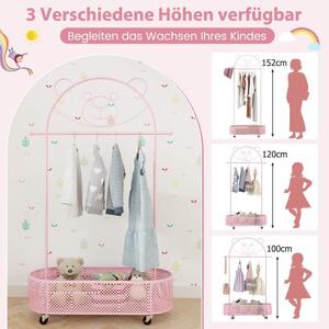 Barnklädställ höjdjusterbar från 130cm/150cm/182cm klädstativ på hjul rosa