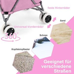 Hopfällbar shoppingvagn med hjul Kapacitet 90L/55kg Handvagn med avtagbar Oxford-väska Rosa