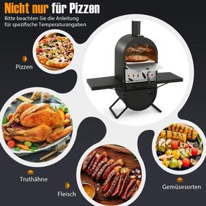 Pizzaugn utomhus pizzaugn med sidohyllor grillställ av rostfritt stål pizzaspade för trädgård
