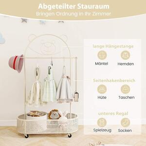 Barnklädställ höjdjusterbar från 130cm/150cm/182cm klädstativ på hjul vit