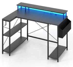 L-format skrivbord med eluttag & LED-belysning speldator skrivbord svart