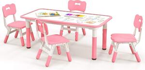 Barnbord med 4 stolar set med graffiti bordsskiva Höjdjusterbar barnsittgrupp rosa