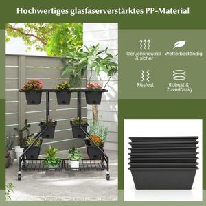 Blomstativ med blomlådor blomtrappa med hjul 100 x 56 x 99 cm svart