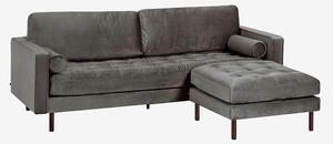 Soffa 3-sits rosa sammet med puff Debra 222 cm