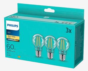 Philips - 3-pack LED E27 Normal Klar 60W - Ljuskällor & glödlampor - Från Homeroom