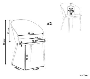 Set med 2 matstolar Ljusbeige tygklädda Svarta ben Retrostil Vardagsrumsmöbler Beliani
